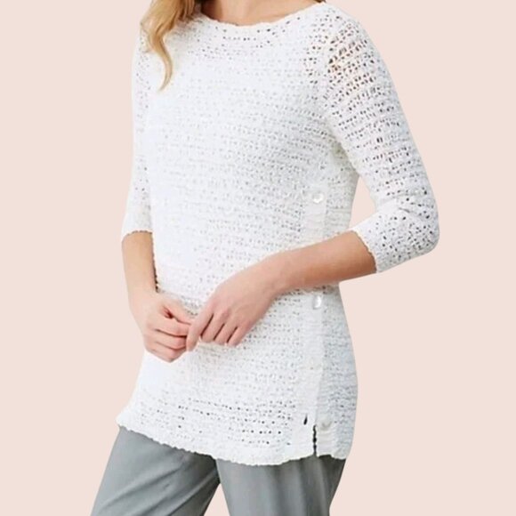 J. Jill Sweaters - J JILL WHITE OPEN KNIT SIDE BUTTON SWEATER WOMEN'S SIZE MEDIUM 3/4 SLEEVE *EUC*.